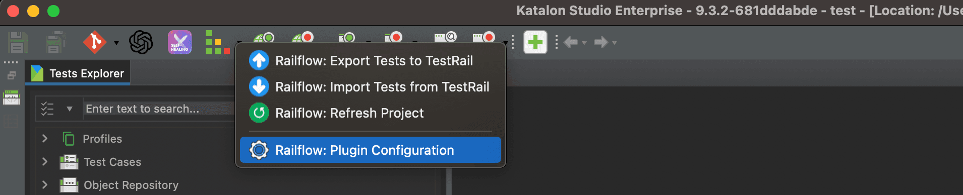 testrail menu