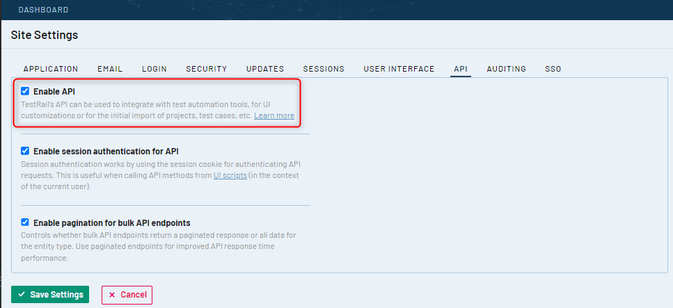 testrail api enable