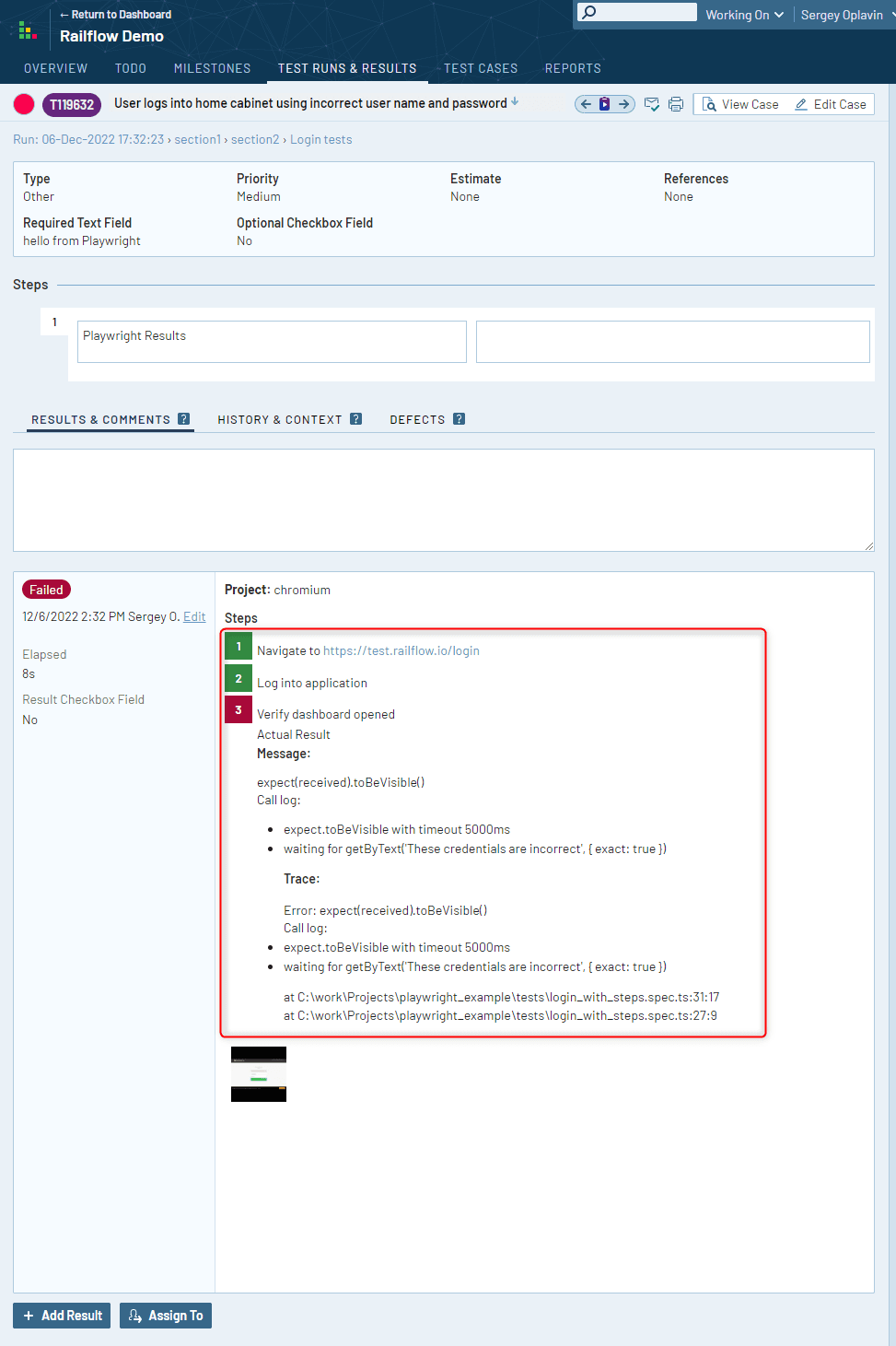 Test results with Steps in TestRail